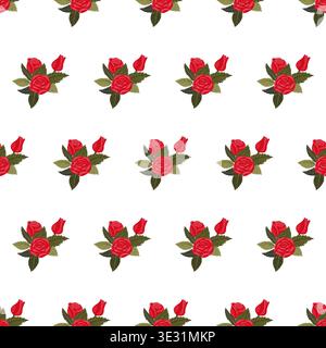 A composition of bright red roses. Seamless pattern. Vector illustration. Stock Vector