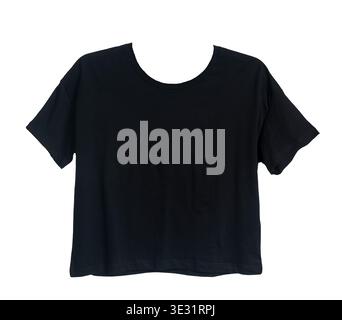 Black oversized t-shirt isolated on white background. Minimal blank apparel mockup perfect for branding, print design and streetwear collections Stock Photo