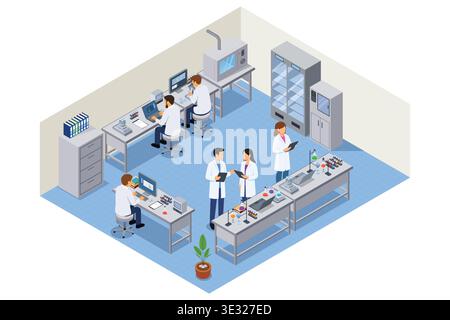 A vector illustration of Isometric of a Research Science Laboratorium Stock Vector
