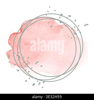 Red watercolor splash and circles on white background. Card design Stock Photo