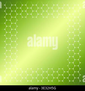 Frame of hexagonal lattice of carbon atoms on green gradient background Stock Photo