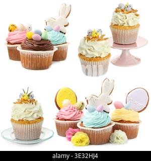Easter cupcakes isolated on white, set. Holiday dessert Stock Photo