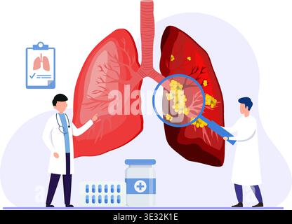 Doctors Examining Healthy and Diseased Lungs Stock Illustration Stock Vector