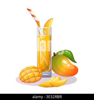 Vector illustration of mango juice in tall glass with fruit Stock Vector