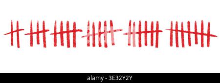 Tally marks with blood-red slash. Hand-drawn cross slashes form with grunge texture for count tracker Stock Vector