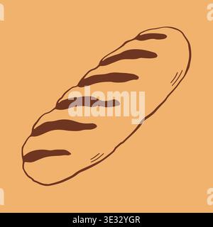Hand drawn vector illustration of a stalk of wheat with ripe grains. Minimalist brown line art icon of organic cereal for bakery logo and agricultural Stock Vector