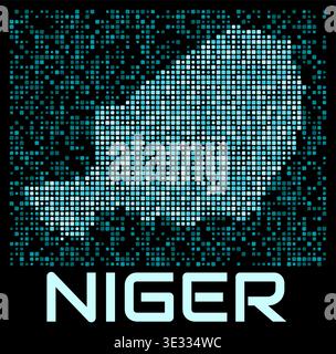 Niger digital dotted map. Shape of the country in cyan color palette on dark background. Futuristic Niger map design. Vector illustration. Stock Vector