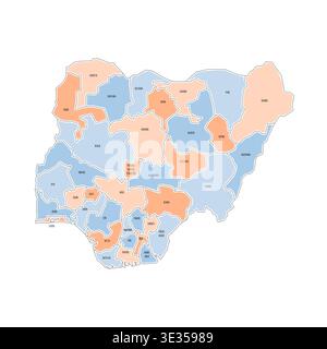 Nigeria political map of administrative divisions - states and federal capital territory. Colorful handdrawn doodle style map with black outline borders and name labels. Stock Vector