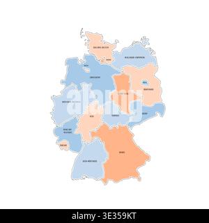 Germany political map of administrative divisions - federal states. Colorful handdrawn doodle style map with black outline borders and name labels. Stock Vector