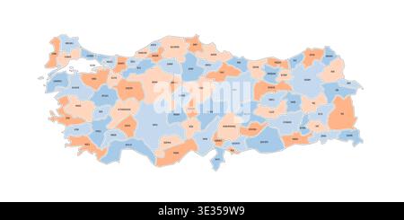 Turkey political map of administrative divisions - provinces. Colorful handdrawn doodle style map with black outline borders and name labels. Stock Vector
