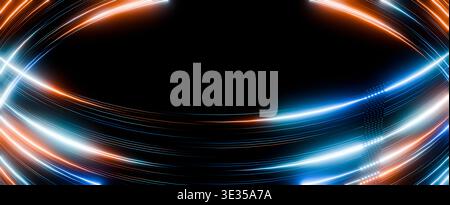 Dynamic Neon Light Trails Abstract Technology Background Stock Photo
