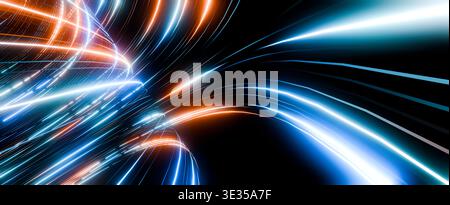Abstract Colorful Light Streaks on Black Background Stock Photo