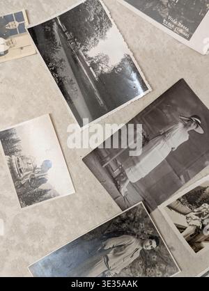 Group of vintage pictures on the table Stock Photo