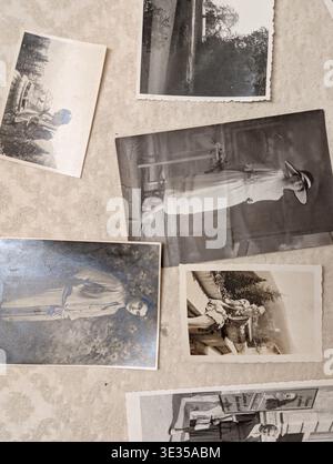 Group of vintage pictures on the table Stock Photo
