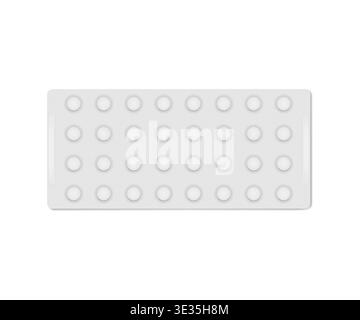 Medical pill blister pack isolated on white background, realistic mockup. Small blank medicine tablets, vector template Stock Vector