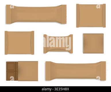 Snack wrapper, stick and sachet packets - mockup set. Food package template for brand identity design Stock Vector