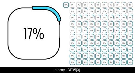 Set of rectangle percentage diagrams meters from 0 to 100 ready-to-use for web design, user interface (UI) or infographic - indicator with blue Stock Vector
