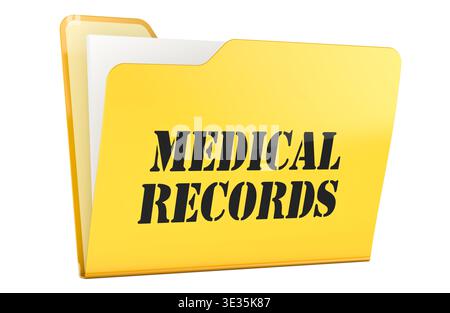 Medical records, yellow folder. 3D rendering isolated on white background Stock Photo