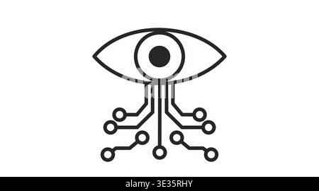 Artificial intelligence eye icon with digital circuit board lines. AI vision and machine learning concept. Stock Vector