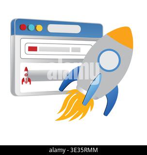 Website Launch Rocket Icon Representing Sartup Growth, Web Speed, SEO, Marketing And App Deployment Stock Vector
