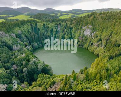 Aerial View of Lagoa do Congro Azores Portugal Stock Photo