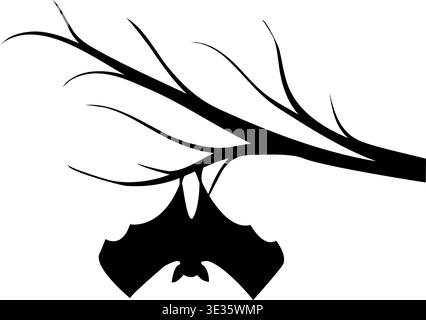 Bat hanging on a branch. Halloween. For your design. On a white background Stock Vector