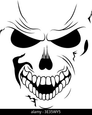 Human skull. Eyes, lips and cracks in the bones of the skull. Halloween. Elements for design Stock Vector