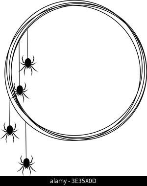 Round frame made of cobwebs on the theme of Halloween. Spider on the web. Colo frame Stock Vector