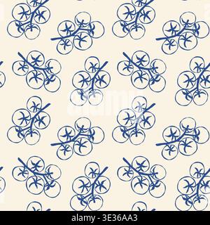 Tomatos pattern using in navy blue on creamy background Stock Vector