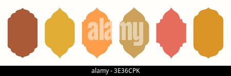 Vector Islamic arch shapes silhouettes frames in neutral colors for Ramadan backgrounds, labels and graphic design Stock Vector