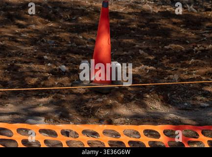 A portion of safety fencing at a construction site Stock Photo