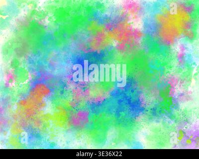 Colorful pastel abstract background texture painted watercolor paint brush red blue green yellow hue splashes in expressionism style Stock Photo