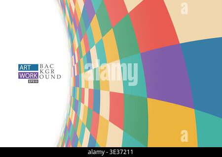Abstract geometric vector wall background with perspective. Color tile mosaic squared surface. Creative modern retro composition Stock Vector