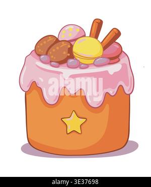 Traditional Easter Cake Kulich Decorated with Icing and Sprinkles Stock Vector