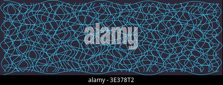 Abstract blue wavy distorted grid on dark background Stock Photo
