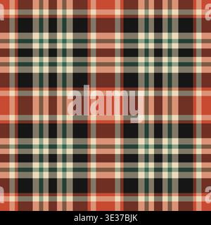 Woven seamless pattern tartan, furniture plaid vector texture. Blanket textile background check fabric in pastel and orange colors palette. Stock Vector