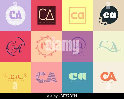 CA logo company template. Letter c and a logotype. Set different classic serif lettering and modern bold text with design elements. Initial font typog Stock Vector