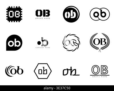 OB logo company template. Letter o and b logotype. Set different classic serif lettering and modern bold text with design elements. Initial font typog Stock Vector