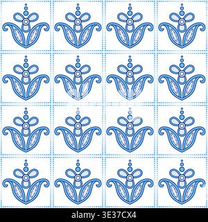 Blue leaves and flowers. Floral seamless pattern Stock Vector
