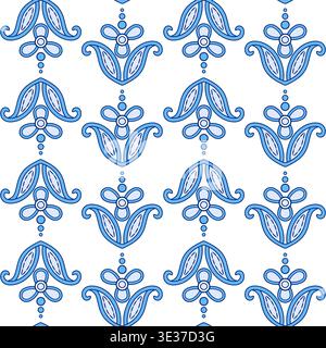 Blue leaves and flowers seamless pattern Stock Vector