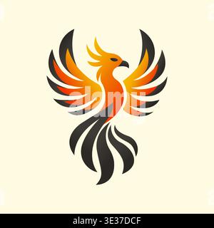 Phoenix logo design with fire wings and bird silhouette vector illustration. Stock Vector