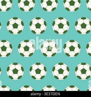 Soccer ball seamless pattern on turquoise background vector illustration. Stock Vector