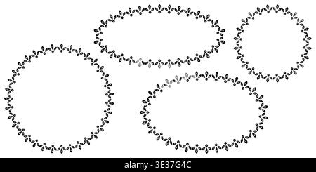 Set of round and oval frame. Black floral design Stock Vector