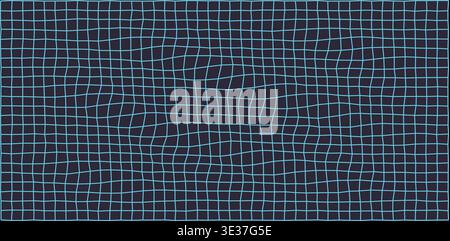 Abstract wavy grid pattern geometric design blue on black Stock Vector
