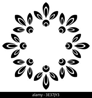 Round ethnic ornament. Black simple flowers Stock Vector