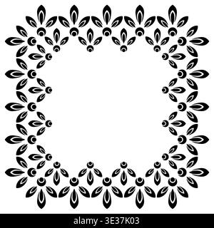 Floral square frame Black simple flowers plant Stock Vector