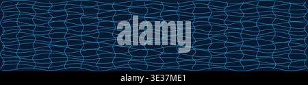Abstract wavy grid with distorted blue lines on dark background Stock Vector