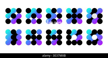Dot and circle connect icon, an abstract bio-tech logo. Vector shapes leaf, flower and petal. Organic laboratory drops, round green molecule Stock Vector