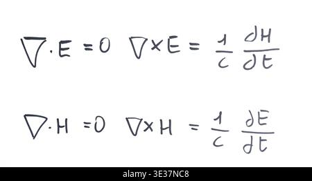 Maxwell's equations written in black marker on a transparent background Stock Photo