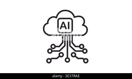 Artificial intelligence cloud computing icon with circuit lines Stock Vector